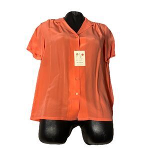 Nordstrom Silk Blouse Women's Salmon‎ Shirt Button Down Orange Size 12 Sheer